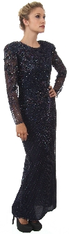 Main image of Full Sleeves Beaded Full Length Formal Sequined Gown