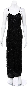 Main image of Thin Spaghetti Strapped Hand Beaded/Sequined Long Dress