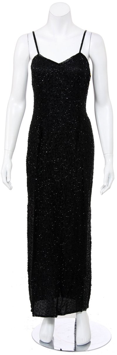Thin Spaghetti Strapped Hand Beaded/Sequined Long Dress