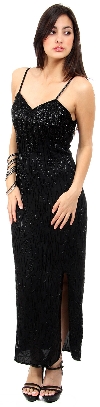 Main image of Long Cocktail Dress with V-neck & Spaghetti straps 