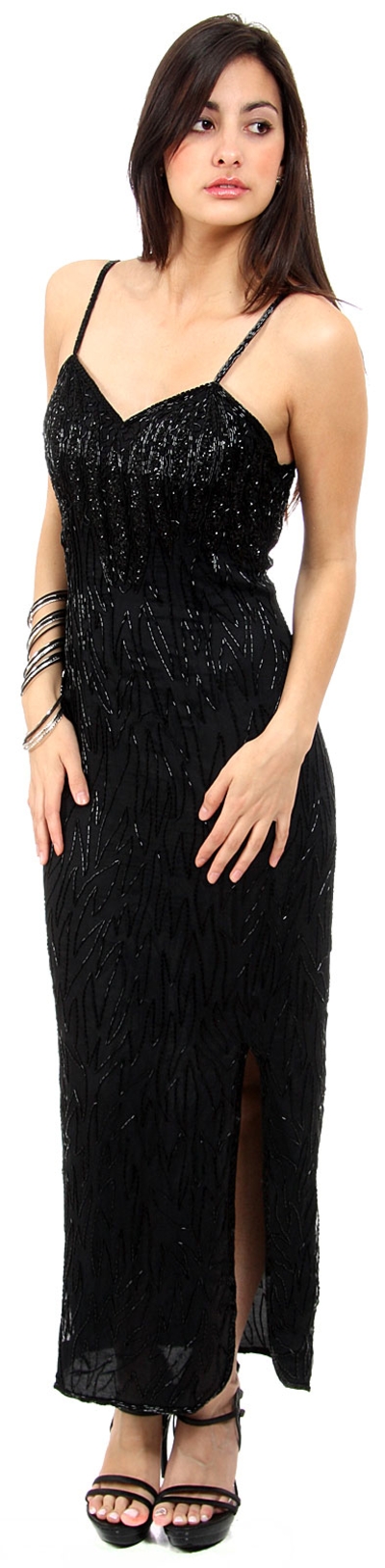 Long Cocktail Dress with V-neck & Spaghetti straps