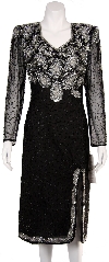 Main image of Tea Length Sequin Beaded Cocktail Dress
