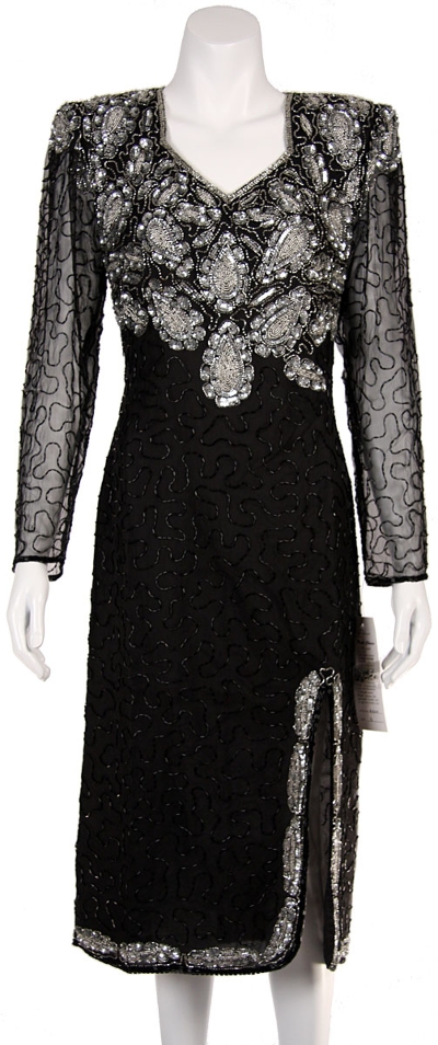 Tea Length Sequin Beaded Cocktail Dress