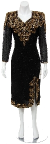 Main image of Tea Length with Front slit Formal Beaded Dress
