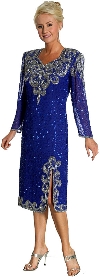 Tea Length with Front slit Formal Beaded Dress 