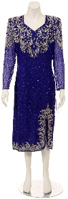 Tea Length Long Sleeves Petal Beaded Formal Dress in Royal Blue/Silver