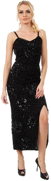 Main image of Spaghetti Straps V-Neck Ankle Length Formal Sequined Dress