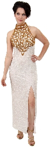 Main image of Sequined Silk Beaded Dress with Beautiful Floral Design