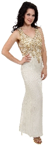 Main image of Leafy Beaded Sleeveless Evening Dress