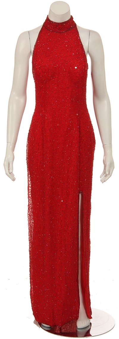 Split Back Hand Beaded Long Formal Dress