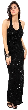 Sequin Beaded Halter Neck Formal Gown with Front Slit in alternative image