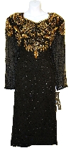Main image of Tea Length Full Sleeve Sequin Formal Dress w/ Unique Design