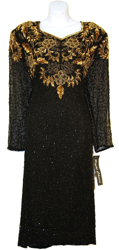 Tea Length Full Sleeve Sequin Formal Dress w/ Unique Design