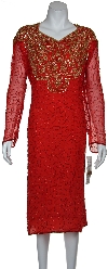 Main image of Sequin Beaded Floral Print Tea Length Dress