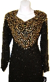 Tea Length Full Sleeves Sequined Formal Dress in close up