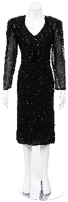Main image of Knee Length Full Sleeves Beaded Tea Length Formal Dress