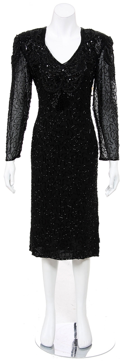 Knee Length Full Sleeves Beaded Tea Length Formal Dress