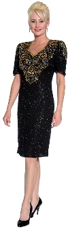 Short Sleeved Handbeaded Short Evening Dress in Black/Gold
