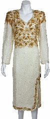 Main image of V-Neck Knee Length Formal Beaded Dress with Front Slit