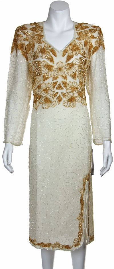 V-Neck Knee Length Formal Beaded Dress with Front Slit