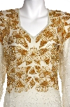 V-Neck Knee Length Formal Beaded Dress with Front Slit in closeup