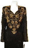 Full Sleeves Below Knee Length Sequined Formal Dress in close up
