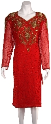 Main image of Knee Length Beaded Cocktail Dress with Full Sleeves