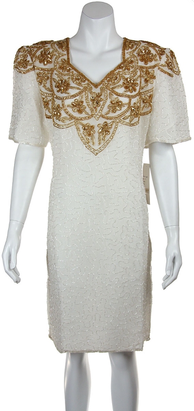 V-neck Floral Beaded Pattern Short Dress