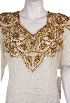 V-neck Floral Beaded Pattern Short Dress in closeup