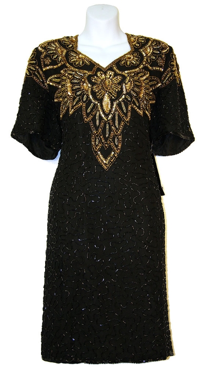 Half Sleeves Knee Length Sequined Formal Party Dress