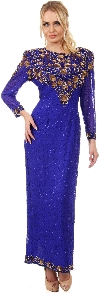 Main image of Artistic Sequins Pattern Full Sleeves Long Beaded Gown