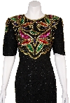 Round neck Short Cocktail Dress with Floral Pattern in close-up