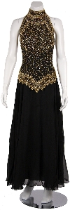A-Line Halter Neck Beaded Dress. in Black/Gold