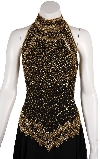 A-Line Halter Neck Beaded Dress. in Back/Gold closeup