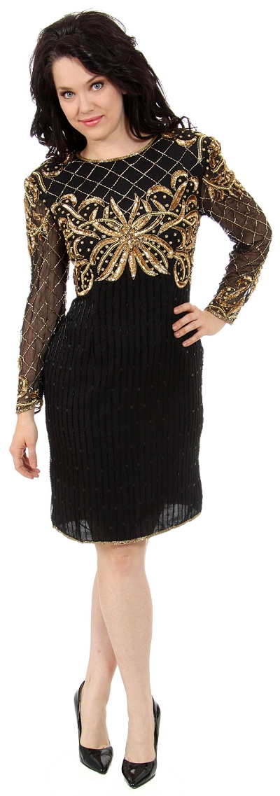 Tea Length Sequin Beaded Formal Dress