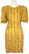 Round Neck Sequined Short Cocktail Dress with Keyhole in Gold