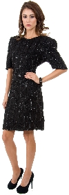 Main image of Round Neck Sequined Short Cocktail Dress with Keyhole