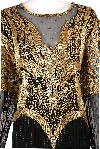 Fully Beaded Long Sleeved Formal Evening Dress in closeup
