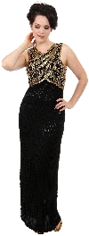 Main image of Sleeveless Long Formal Dress with Wrap Style Beaded Bodice