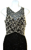Sleeveless Formal Cocktail Dress with Silver Bodice Design in close up