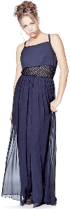 Long Formal Dress with Crossed Back & Beaded Belt  in Black Nite