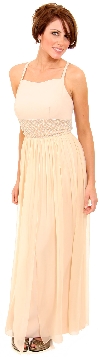 Main image of Long Formal Dress with Crossed Back & Beaded Belt 