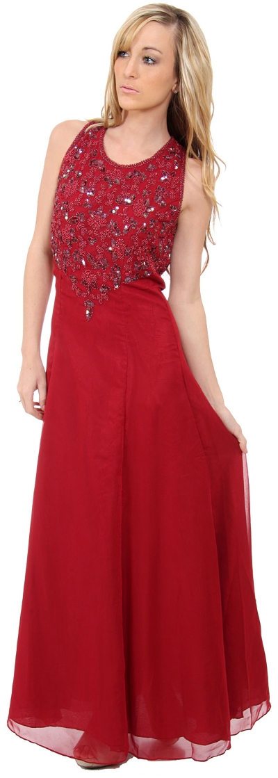 A-line Full Length Formal Dress with Beaded Bodice