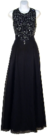 A-line Full Length Formal Dress with Beaded Bodice in Navy
