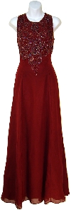 A-line Silk Chiffon Formal Dress with Beaded Bodice  in Burgundy