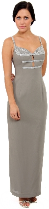 Main image of Pencil cut Long Beaded Dress with Keyhole Front