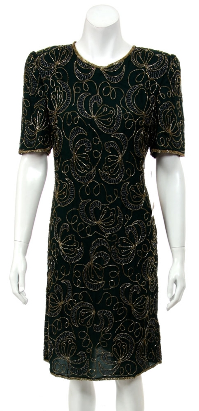 Half Sleeves Tea length Sequined Formal Dress