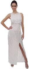 Semi See Thru Waist Beaded Formal Dress in White