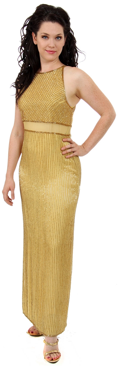 Sheer Waistline & Back Beaded Formal Evening Dress