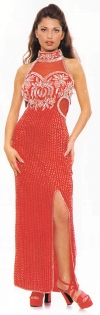 Halter Neck Sequined Formal Cocktail Dress  in Red/Silver color